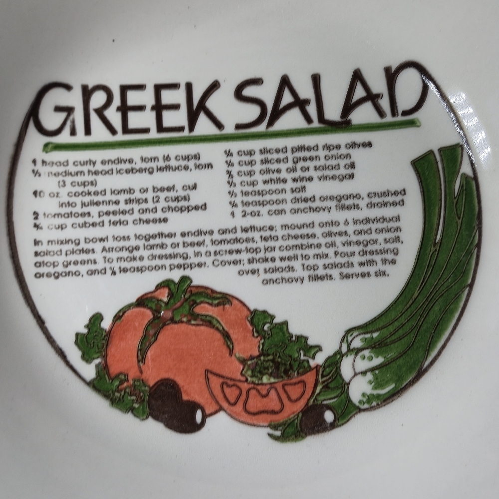 Vintage Greek Salad Recipe Bowl Large Serving Dish Retro Kitsch Grandmillennial - Picture 3 of 7